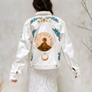 Rue de Seine Denim "To The Moon & Back" Jacket White Size Medium NWOT